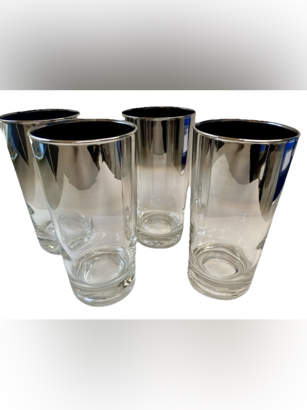 Set of 4 Vintage Dorothy Thorpe Glasses, MCM Highball Silver Fade Rim Glassware